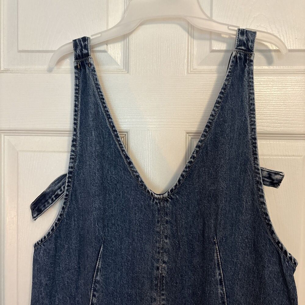 Free People We The Free High Roller Denim Jumpsuit Blue Boho Hippie Romper, Sz L - Picture 4 of 13